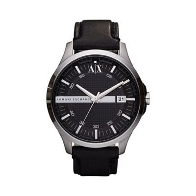 Men's black leather strap watch ax2101